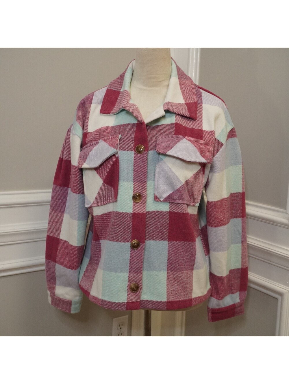 Time and Tru Women's Medium Plaid Button-Up Jacket, Size M